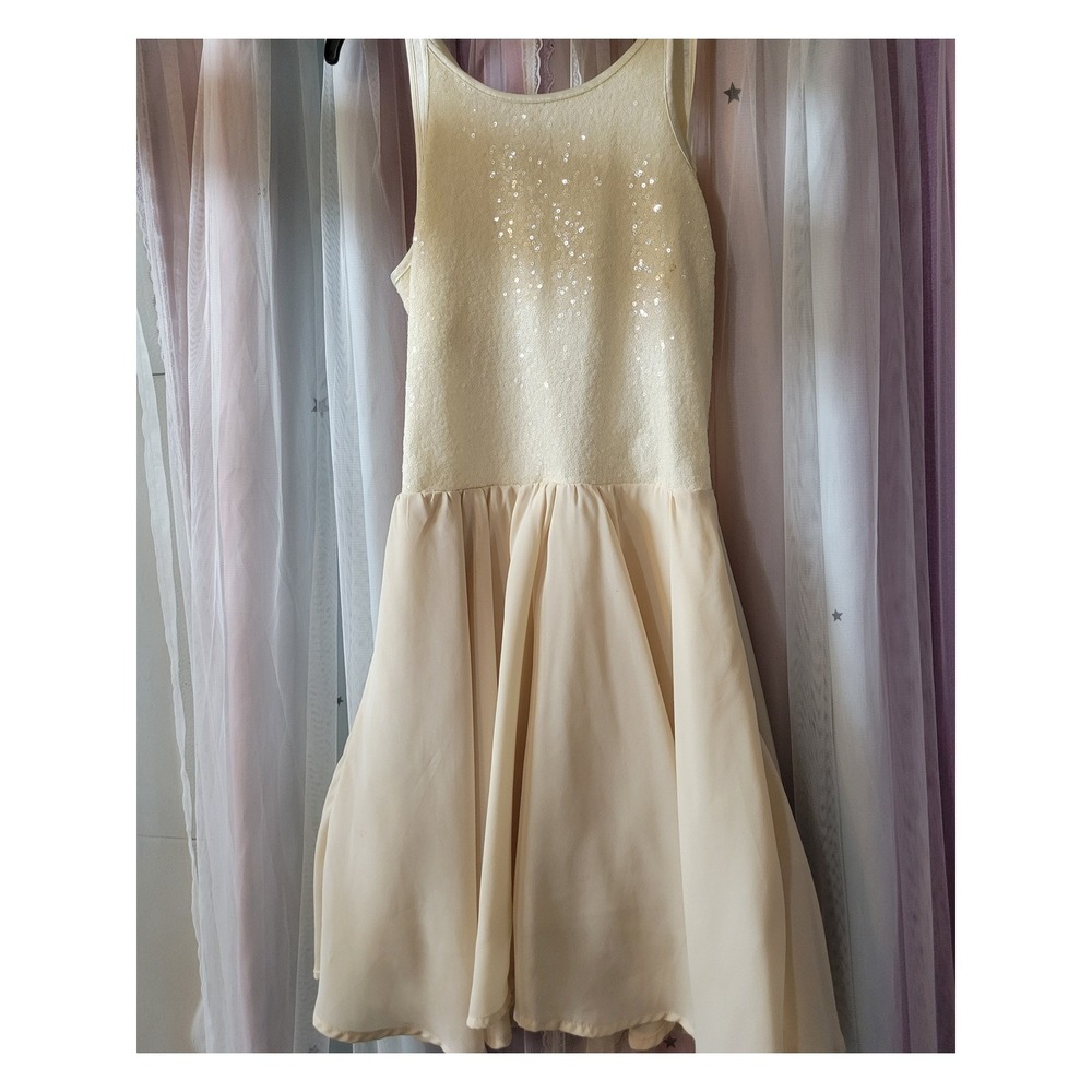 Miss Behave Girls Cream Sequin Chiffon Cutout Back Party Dress Size 14 907